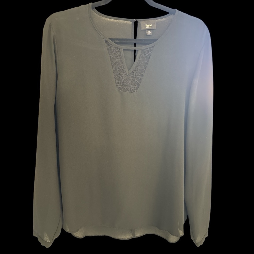 Mossimo Black Sheer Long Sleeve Blouse with Lace Detail, sz Medium